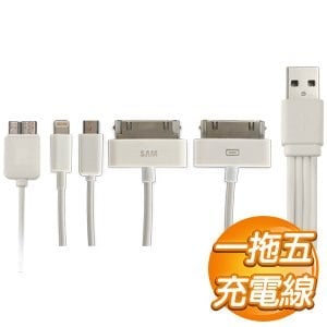 USB 一拖五多接頭 充電線(白) Micro-B/Lightning/Micro USB