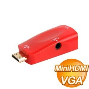 Mini HDMI to VGA with Audio 轉接頭《紅色》