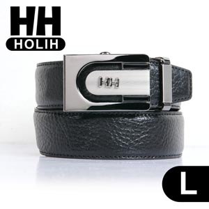 【HH】男款牛皮時尚自動釦式皮帶-黑L(4716906072268L)