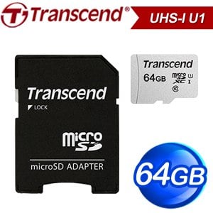 Transcend 創見 300S 64G MicroSDXC Class 10 UHS-I 記憶卡 - 附轉卡(TS64GUSD300S-A)