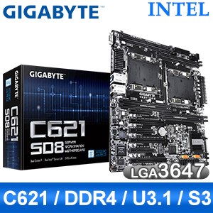【客訂】Gigabyte 技嘉 C621-SD8 LGA3647伺服器主機板 (E-ATX/雙CPU/3年保)