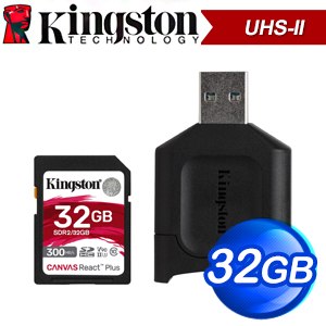 Kingston 金士頓 Canvas React Plus Kit 32G SDHC UHS-II 記憶卡(R300M/W260M) MLPR2/32GB