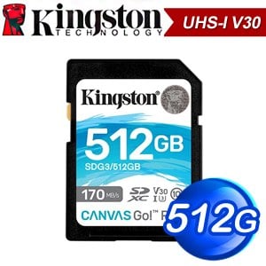 Kingston 金士頓 Canvas Go! Plus 512GB SDXC UHS-I V30 記憶卡(R170MB/W90MB) SDG3/512GB