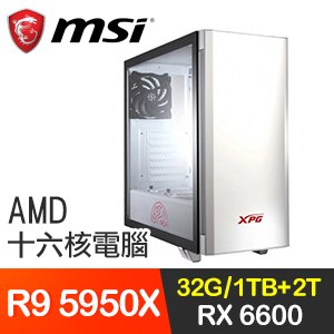 微星系列【白鑽天入地】R9 5950X十六核 RX6600 電玩電腦(32G/1T SSD/2T)