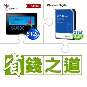 ☆自動省★ 威剛 SU800 512G SSD(X3)+WD 藍標 2TB 3.5吋 硬碟(X4)