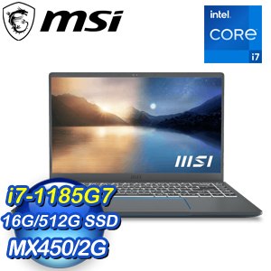 MSI 微星 Prestige 14 A11SB-637TW 14吋商務筆電(i7-1185G7/16G/512G SSD/MX450-2G/Win10)