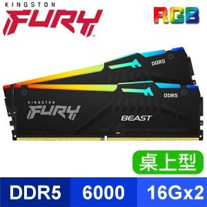 Kingston 金士頓 FURY Beast RGB 獸獵者 DDR5-6000 16G*2 桌上型超頻記憶體(支援XMP3.0、EXPO)《黑》(KF560C36BBEAK2-32)