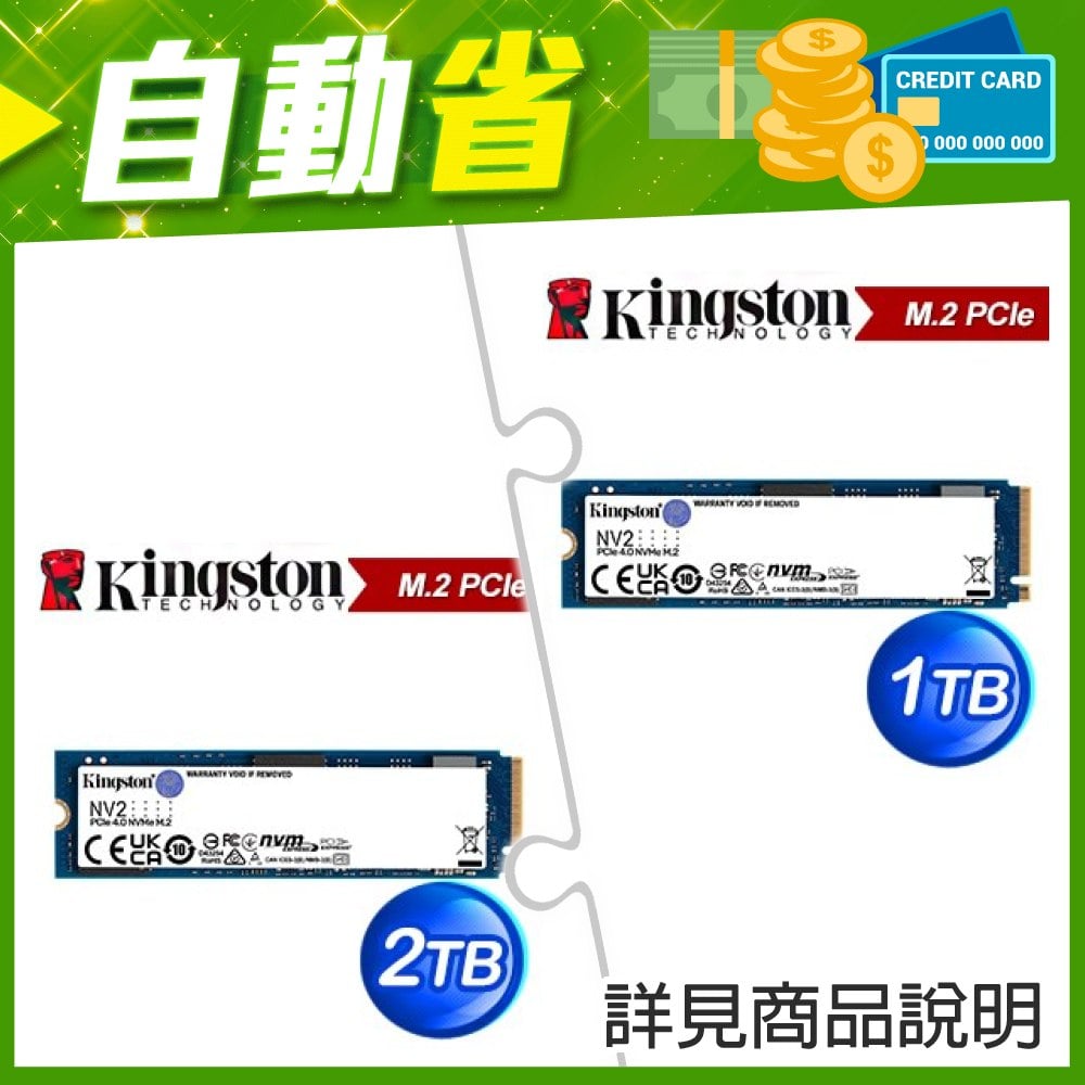 ☆自動省★ 金士頓 NV2 1TB M.2 PCIe 4.0 SSD(X3)+金士頓 NV2 2TB M.2 PCIe 4.0 SSD(X4)