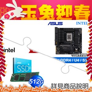 華碩 TUF GAMING B760M-PLUS WIFI D4 主機板 (M-ATX/3+2年保)+Intel 670P 512G M.2 PCIe SSD