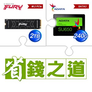 ☆自動省★ 金士頓 FURY Renegade 2TB M.2 PCIe 4.0 SSD(X2)+威剛 SU650 240G SSD(X4)