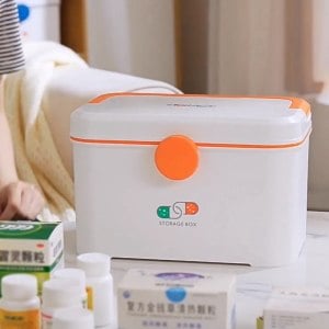 【OSHI歐士】家用旋轉扣雙層收納醫藥箱-小款 休閒橘 21x15x16