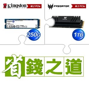 ☆自動省★ 金士頓 NV2 250G M.2 PCIe 4.0 SSD(X5)+宏碁 Predator GM7000 1TB M.2 PCIe Gen4x4 SSD(含散熱片)(X3)