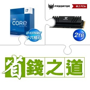 ☆自動省★ i7-13700KF(X2)+宏碁 Predator GM7000 2TB M.2 PCIe Gen4x4 SSD(含散熱片)(X2)