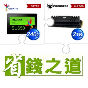 ☆自動省★ 威剛 SU650 240G SSD(X4)+宏碁 Predator GM7000 2TB M.2 PCIe Gen4x4 SSD(含散熱片)(X3)