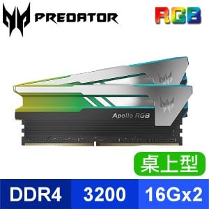 ACER 宏碁 Predator Apollo DDR4-3200 32G(16G*2)(CL16) RGB超頻桌上型記憶體