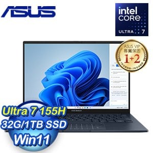 ASUS 華碩 UX3405MA-0142B155H 14吋筆電《紳士藍》(Ultra 7 155H/32G/1TB)