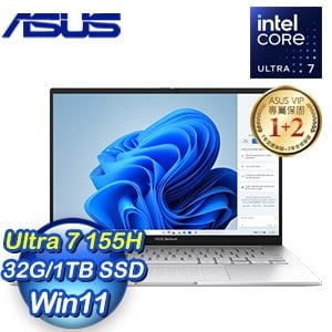 ASUS 華碩 UX3405MA-0152S155H 14吋筆電《白霧銀》(Ultra 7 155H/32G/1TB)