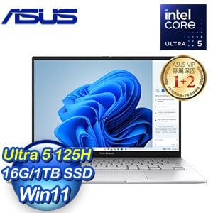 ASUS 華碩 UX3405MA-0132S125H 14吋筆電《白霧銀》(Ultra 5 125H/16G/1TB)