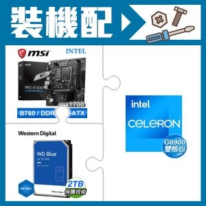 ☆裝機配★ G6900+微星 PRO B760M-E D5 MATX主機板+WD 藍標 2TB 3.5吋硬碟