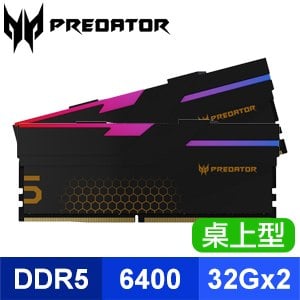 ACER 宏碁 Predator Hermes DDR5-6400 64GB(32G*2) CL32 RGB超頻記憶體《黑》