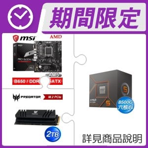 AMD R5 8500G+微星 PRO B650M-B M-ATX主機板+ACER GM7000 2TB M.2 PCIe SSD(含散熱片)