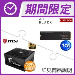 WD 黑標 SN850X 1TB NVMe PCIe SSD+微星 MPG A750GF 金牌 電源供應器