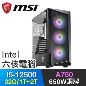 微星系列【冬霜劍舞】i5-12500六核 A750 電玩電腦(32G/1T SSD+2T)