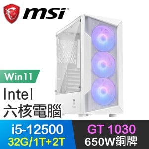 微星系列【王者戰嚎Win】i5-12500六核 GT1030 電玩電腦(32G/1T SSD+2T/Win11)