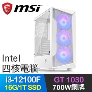 微星系列【憤世嫉俗】i3-12100F四核 GT1030 電玩電腦(16G/1T SSD)