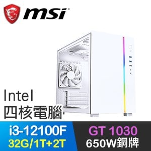 微星系列【秉正無私】i3-12100F四核 GT1030 電玩電腦(32G/1T SSD+2T)