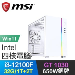 微星系列【秉正無私Win】i3-12100F四核 GT1030 電玩電腦(32G/1T SSD+2T/Win11)