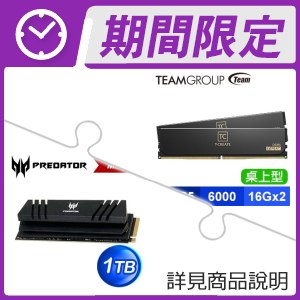 TEAM T-CREATE EXPERT DDR5-6000 16G*2 記憶體 +ACER GM7000 1TB M.2 PCIe SSD(含散熱片)