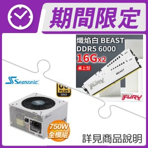 金士頓 FURY Beast 獸獵者 DDR5-6000 16G*2 記憶體+海韻 Focus GX-750 金牌 全模組 電源供應器