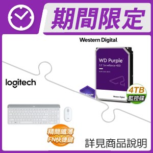 WD 紫標 4TB 3.5吋 監控硬碟(X2)+羅技 MK470超薄無線鍵鼠組《珍珠白》