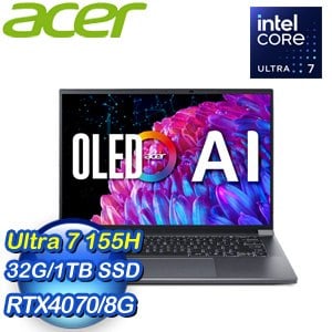 Acer 宏碁 Swift X SFX14-72G-79Z4 14.5吋OLED輕薄AI筆電(Ultra 7 155H/32G/1TB/RTX4070-8G/W11)