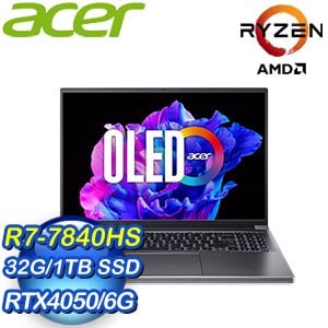 Acer 宏碁 Swift X SFX16-61G-R4EP 16吋OLED輕薄筆電(R7-7840HS/32G/1TB/RTX4050-6G/W11)