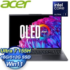 Acer 宏碁 Swift GO SFG16-72-710T 16吋OLED輕薄AI筆電(Ultra 7 155H/16G/512G/W11)