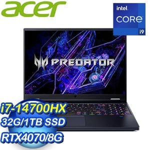 ACER 宏碁 Predator PH16-72-72X5 16吋電競筆電(i7-14700HX/32G/1TB/RTX4070-8G/W11)