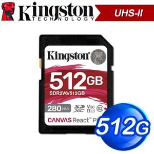 Kingston 金士頓 Canvas React Plus V60 512GB SDXC UHS-II 記憶卡 SDR2V6/512GB