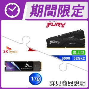 金士頓 FURY Beast 獸獵者 DDR5-6000 32G*2 記憶體+海力士 Platinum P41 1TB M.2 PCIe4.0 SSD