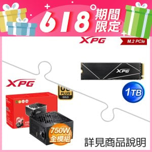 威剛 XPG GAMMIX S70 BLADE 1TB PCIe M.2 SSD+威剛 XPG CORE REACTOR II 750W 金牌全模 ATX3.0電供