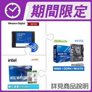 華擎 B660M-HDV D4 M-ATX主機板+WD 藍標 SA510 250GB 2.5吋 SATA SSD+Intel AX200 M.2無線網卡