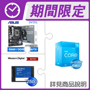 i3-12100F+華碩 PRIME B660M-K D4-CSM M-ATX主機板+WD 藍標 SA510 250GB 2.5吋 SATA SSD