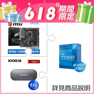 i5-12600K+微星 PRO B760M-A WIFI D5 M-ATX主機板+鎧俠 EXCERIA PLUS 1TB Type-C 外接式SSD