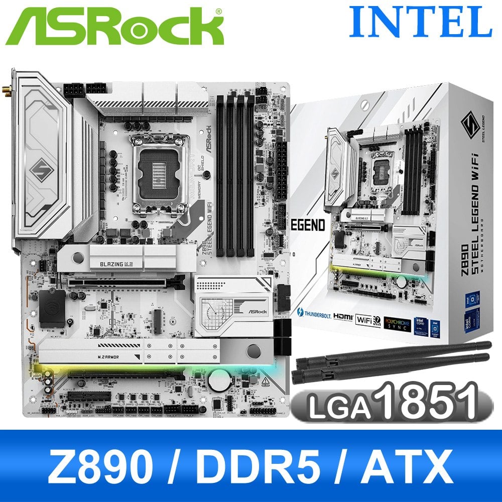 ASRock 華擎 Z890 Steel Legend WiFi D5 LGA1851主機板(ATX/3+2年保)