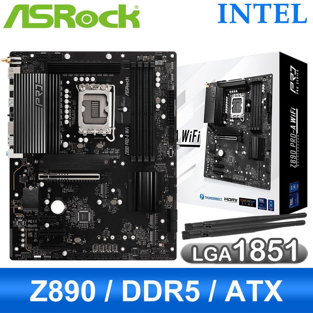 ASRock 華擎 Z890 PRO-A WIFI D5 LGA1851主機板(ATX/3+2年保)