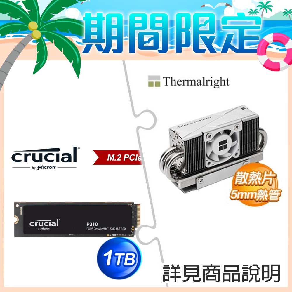利民HR-10 2280 PRO M.2 SSD固態硬碟散熱片+美光 Crucial P310 1TB M.2 SSD BULK